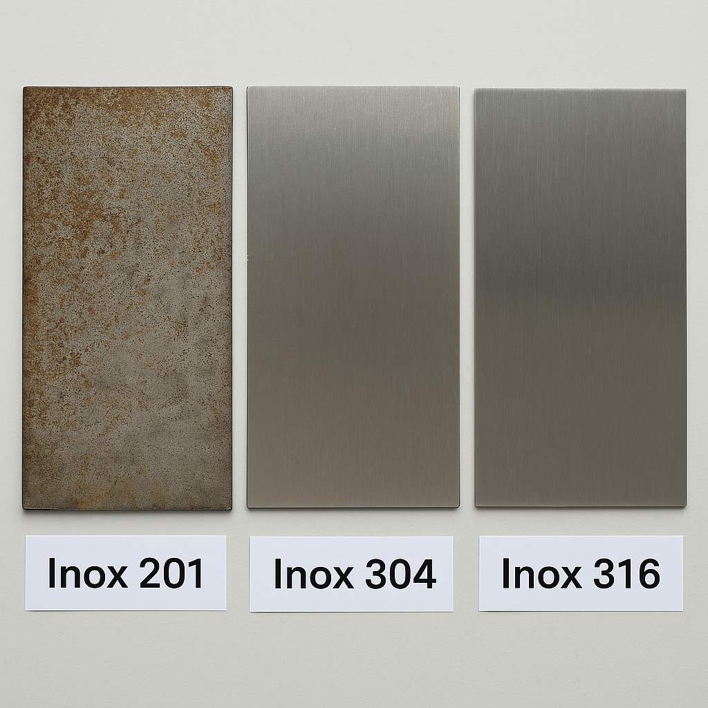 Sự khác biệt bề mặt giữa inox 201, 304 và 316 sau khi tiếp xúc môi trường ngoài trời